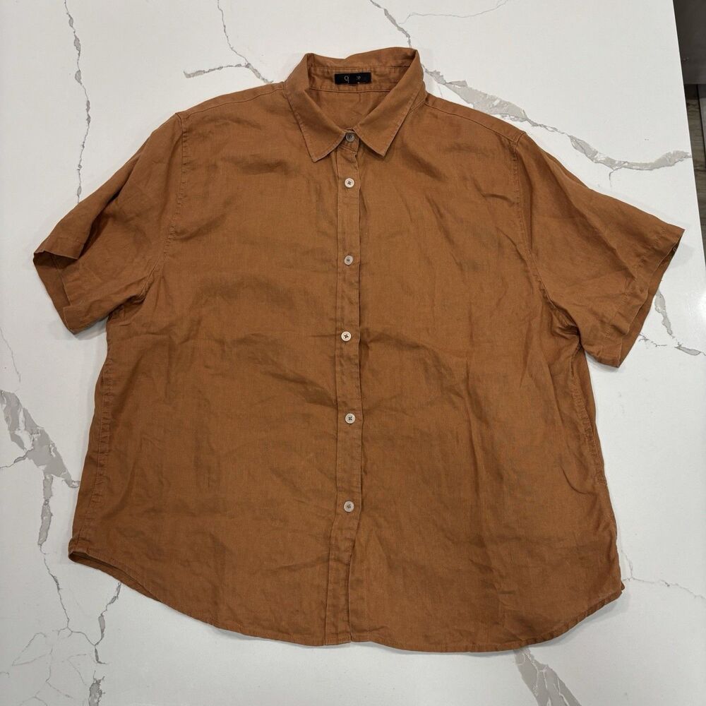 Quince Linen Set Womens Size Large Button Up Blouse Casual Pants Terracotta - Picture 2 of 6